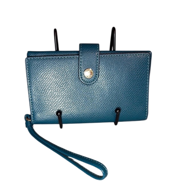 Coach Blue Pebble Leather & Signature Canvas Zip Wristlet Wallet EUC - Picture 1 of 5